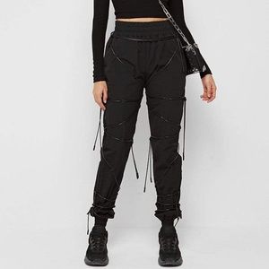 NWT New Maniere De Voir black lace up edgy jogger style pants Size 6